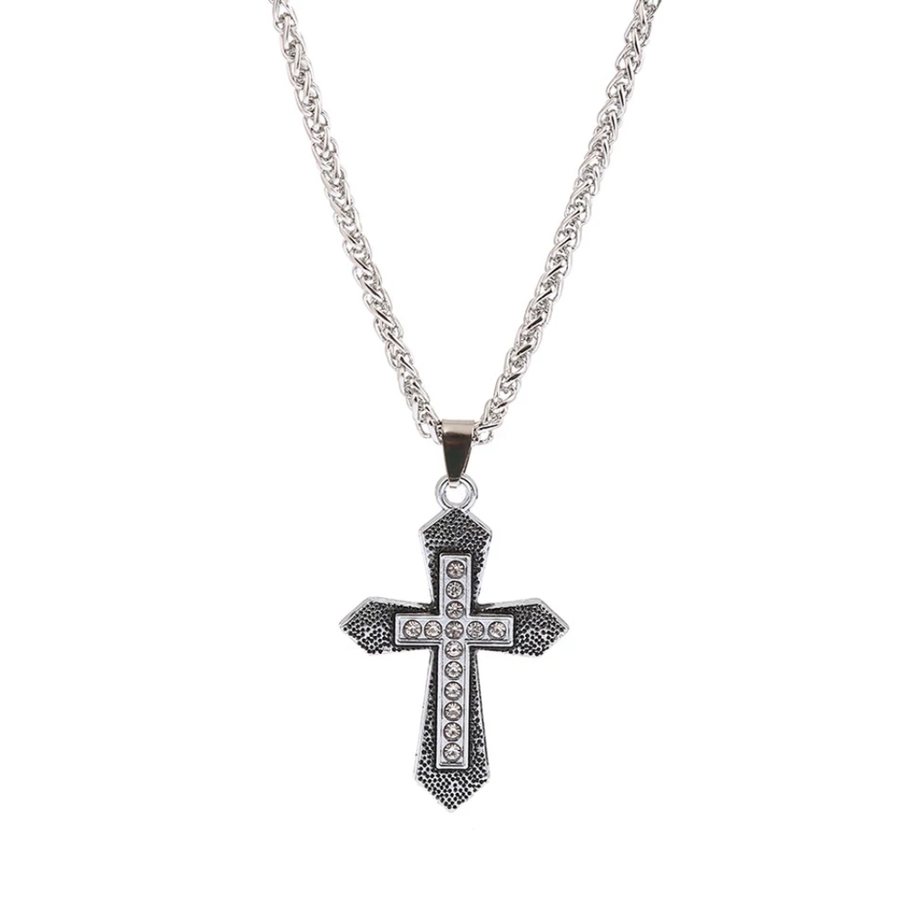 Htzzy Two-layer Crystal Cross Pendant Necklace for